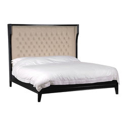 Black 6Ft.Super King-Size Bed with Buttoned Headboard - パネルベッド