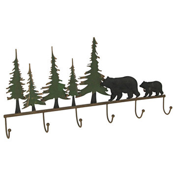 22 Inch Brown Metal Black Bear Family Coat Hanger Towel Holder Wall Mounted Hoo