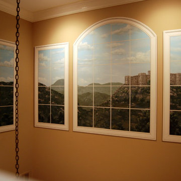 Trompe L'Oeil Windows in two story Dining Room.