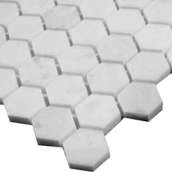 Statuary Crystal Marble Italian White Statuario 1" Hexagon Mosaic Tile Polished - Home Accessories & Decor