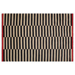Bareens Designer Rugs - Bohemian Turkish Kilim Shumate Hand-Woven Wool Rug - 5'6'' x 7'11'' - Elevate the elegance of your home with this stunning hand-woven tribal Kilim wool rug. Meticulously crafted on a loom by the Nomad Turkman people using hand-spun wool and 100% natural vegetable dyes, these rugs are recognized for their repetitive geometric patterns, incorporating naturalistic floral and traditional designs. The contemporary fashion palette results in bold, sharp patterns that are incredibly versatile, as the pattern is the same on both sides. These reversible rugs feature a lighter shade on one side and brighter colors on the other, providing versatility according to preference. These unique rugs are made by knotting short strands of different colors onto the warps and securing them by tightly pressing the wefts. The designs are created by interweaving the various colored wefts and warps. Kilims are known for their exceptional durability and versatility, making them truly unique rugs.  Product Details    Rug Size: 5'6'' x 7'11''  Material: 100% Wool  Style: Kilim, Flat Weave, Dhurrie, Turkish, Southwestern, Rustic, Tribal  Colors: Natural, Black, Rust,   Weave Type: Hand-Woven, Handmade  Pile Height: Less than 0.25 inch