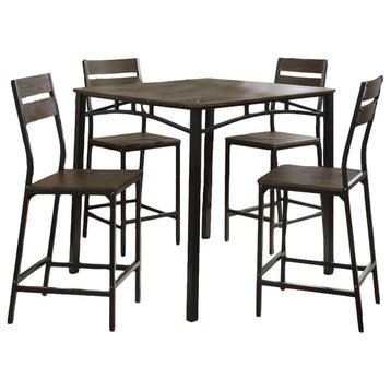 5 Piece Counter Height Table Set, Antique Brown and Black
