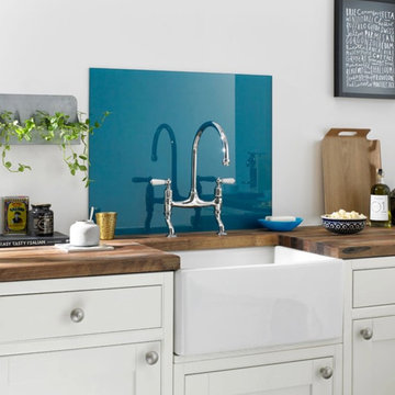 Blue glass splashbacks
