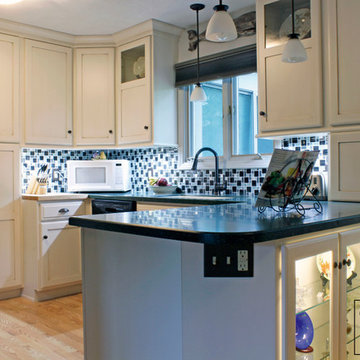 White Contemporary Maple Kitchen with Green Counter Top