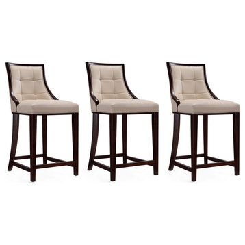 Fifth Ave Counter Stool in Cream and Dark Walnut (Set of 3)