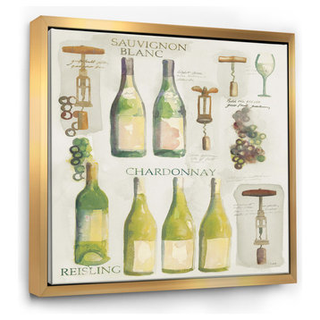 Designart White Chardonnay Wine Collage Beverage Print Canvas Art, Gold, 30x30