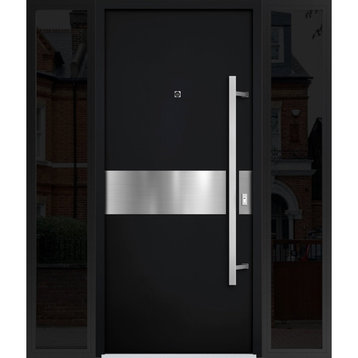 Exterior Prehung Steel Door Deux 6072 Black 2 Side Exterior WindowsLeft Hand