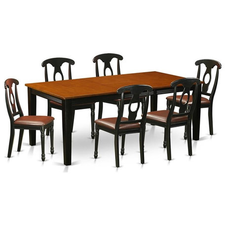 East West Furniture Quincy 7-piece Dining Set with Leather Seat in Black/Cherry