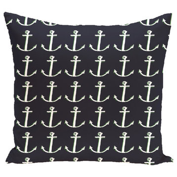Anchors Away Coastal Print Outdoor Pillow, Bewitching, 18"x18"