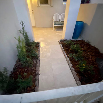 Entry way flooring and landscape