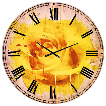 Beautiful Rose in Yellow Watercolor Floral Metal Clock, 36x36