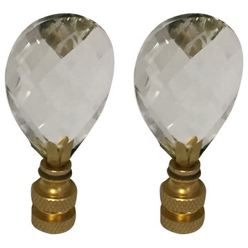Small Diamond Swiss Cut Clear K9 Crystal Lamp Finial With Polished Brass Base, S