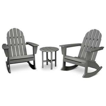 Polywood Vineyard 3-Piece Adirondack Rocking Chair Set, Slate Gray