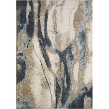 KAS Avalon 5618 Wonder Organic and Abstract Rug, Ivory and Blue, 5'3"x7'7"