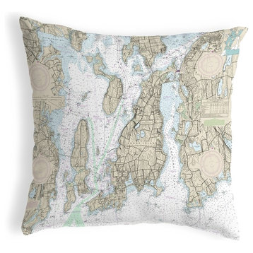 Betsy Drake Narragansett Bay, RI Nautical Map Noncorded Indoor/Outdoor Pillow 1