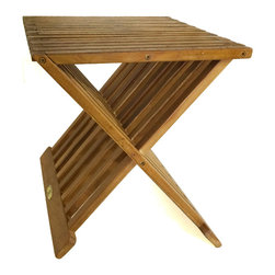 Bhome - Shower Stool, X-Stool Folding Solid Teak - Shower Benches & Seats
