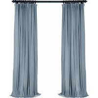 Luxury Velvet Curtain Panels, Gray Blue Willow, Set of 2, Rod Pocket 50"x120"