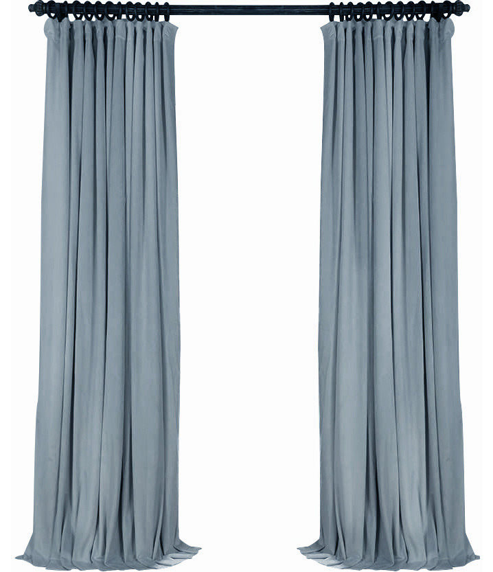 Luxury Velvet Curtain Panels, Gray Blue Willow, Set of 2, Rod Pocket 50"x120"