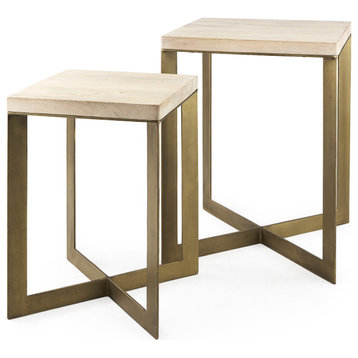 Faye 2-Piece Barely Gray Finished Wood/Gold Metal Base Table Set