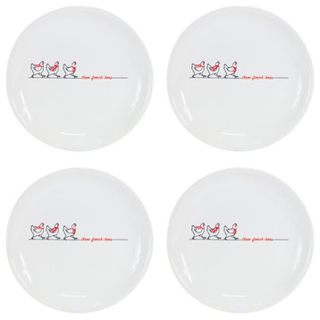 Three French Hens Plate, 4-Piece Set, 6.5"D Stoneware