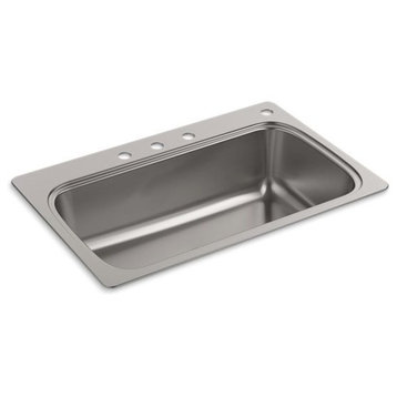 Kohler Verse 33" X 22" X 9" Top-Mount Single-Bowl Kitchen Sink w/ 4 Faucet Holes