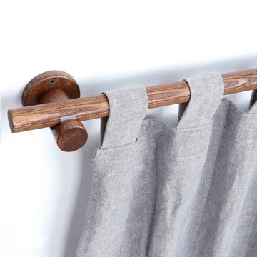QYT02 1-1/8" Ash Wood Black Walnut Ball Bracket Single Double Curtain Rod Sets