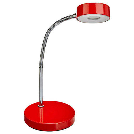 Globe Electric® 12644 Integrated LED Desk Lamp, Chrome Gooseneck, 5W, Gloss Red