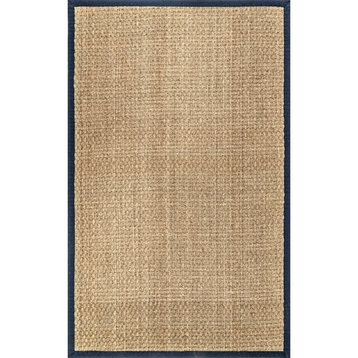 Farmhouse Indoor/Outdoor Area Rug, Wavy Patterned Seagrass, Navy/9' X 12'