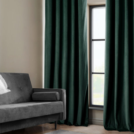 Heritage Plush Velvet Curtain Single Panel, Forestry Green, 50"x84"