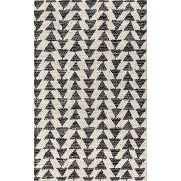 Aisha Moroccan Triangle Geometric Area Rug, Cream/Black, 8 X 10