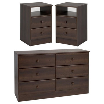 Home Square 3-Piece Set with 2 Nightstands and 6-Drawer Double Dresser