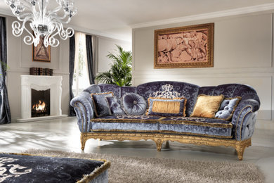 Royal Tufted Blue Velvet Italian Luxury Sofa