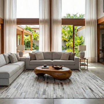 Gray and White Striped Patchwork Cowhide Rug - 252
