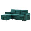 Ashton Velvet Fabric Reversible Sleeper Sectional Sofa Chaise, Green