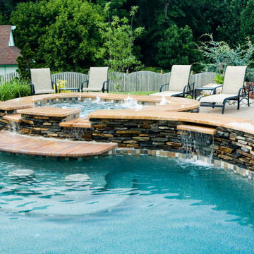 Beach entry and colorful stone decking