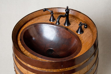 Wine Barrel Vanity with Hammered Copper Sink