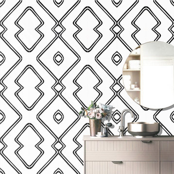 Moroccan Handmade Cement Tiles 8" x 8" Black, White, Encaustic Tile, Set Of 12.