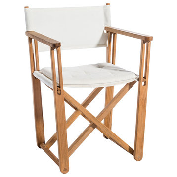 Kryss Dining Chair, Teak, Sunbrella Fabric, White