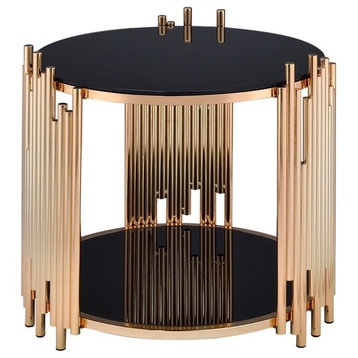 Tanquin End Table, Black Glass and Gold