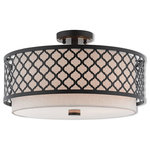 Livex Lighting - Livex Lighting 3 Light Steel Ceiling Mount With English Bronze Finish 41113-92 - Our Arabesque three light semi flush mount will add refined style and a hint of mystery to your decor. The oatmeal fabric hardback shade creates a warm illumination, while the light brings to life the intricate English bronze cutout pattern.