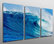Blue Ocean Wave Metal Print Wall Art, 3 Panel Split, Triptych Wall Art, 48x24