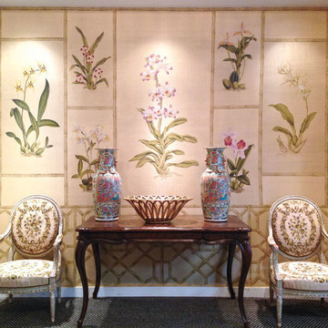 Handprinted Chinoiserie wallpaper in interior design