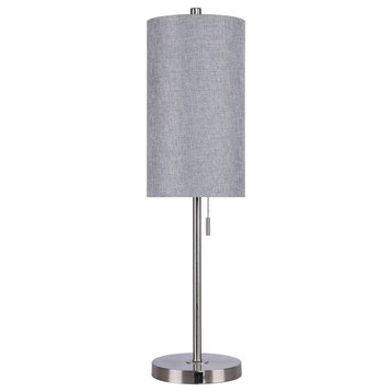 32" Brushed Nickel Table Lamp Set, USB Port, Blue Gray Textured Shade, Set of 2