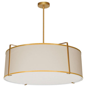 24x10" Trapezoid Pendant, Gold With Cream Tapered Drum Shade