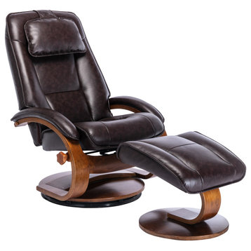 Brampton Whisky Air Leather Recliner W/Ottoman in Brown Whiskey/Walnut base