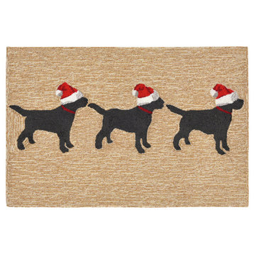 3 Dogs Christmas 1857/12 Christmas Outdoor Rug, Black, Red, 1'8"x2'6"