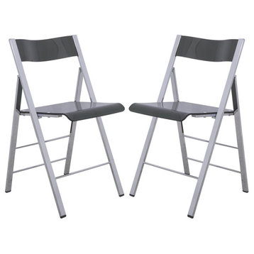 Set of 2 Modern Folding Chair, Chrome Frame With Transparent Black Acrylic Seat