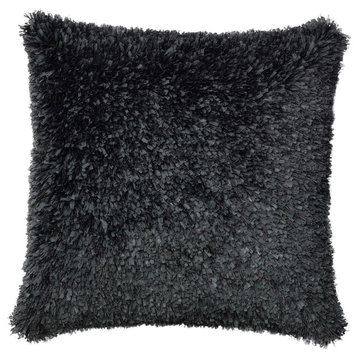 100% Polyester Double-Sided Ribbon Shag Decorative Throw Pillow by Loloi Black