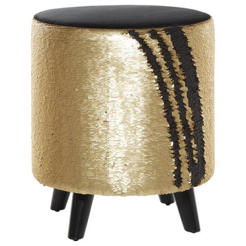 Gold Fabric and Wood Contemporary Stool 53749