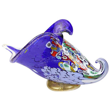 GlassOfVenice Murano Glass Millefiori Horn Of Plenty Sculpture - Blue